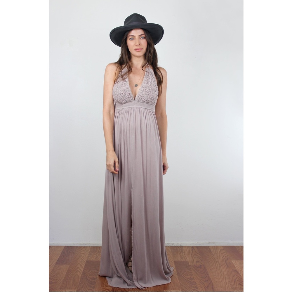 Crochet lace triangle halter maxi dress